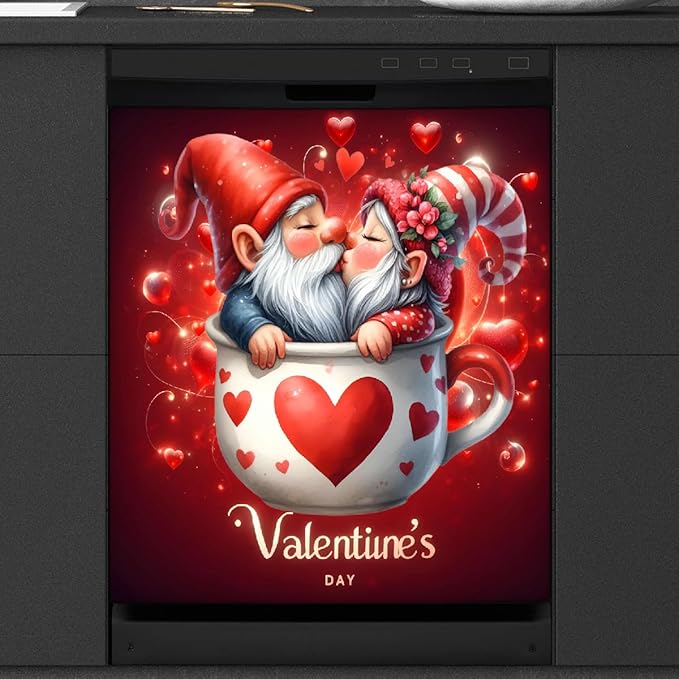 Valentine Day Gnome Red Dishwasher Magnet Cover Magnetic Dishwasher Decorative Cover Front Dishwasher Door Covers Reuseable Dishwasher Covers Decal for Kitchen Home Decorative
