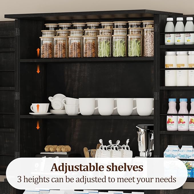 72" Kitchen Pantry Storage Cabinet, Farmhouse Pantry Cabinet with 8 Hanging Rack Shelves & 3 Pull-Out Racks, Pantry Storage Cabinet, Freestanding Cupboard for Kitchen, Dining Room, Oak