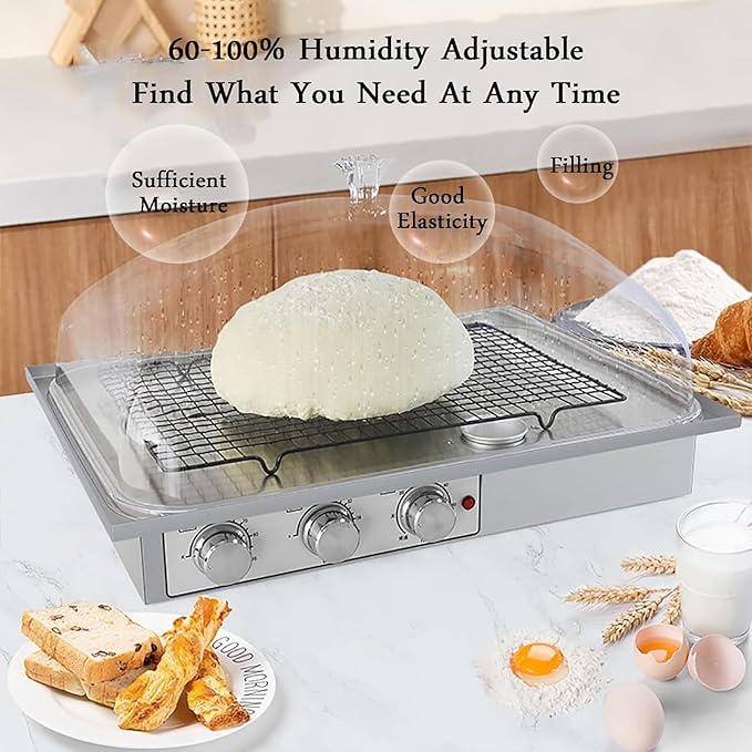 Electric Dough Proofer, Large Capacity Bread Proofing Box, Adjustable Humidity Temperature, 0-120min Timer, Ideal for Fermentation and Baking