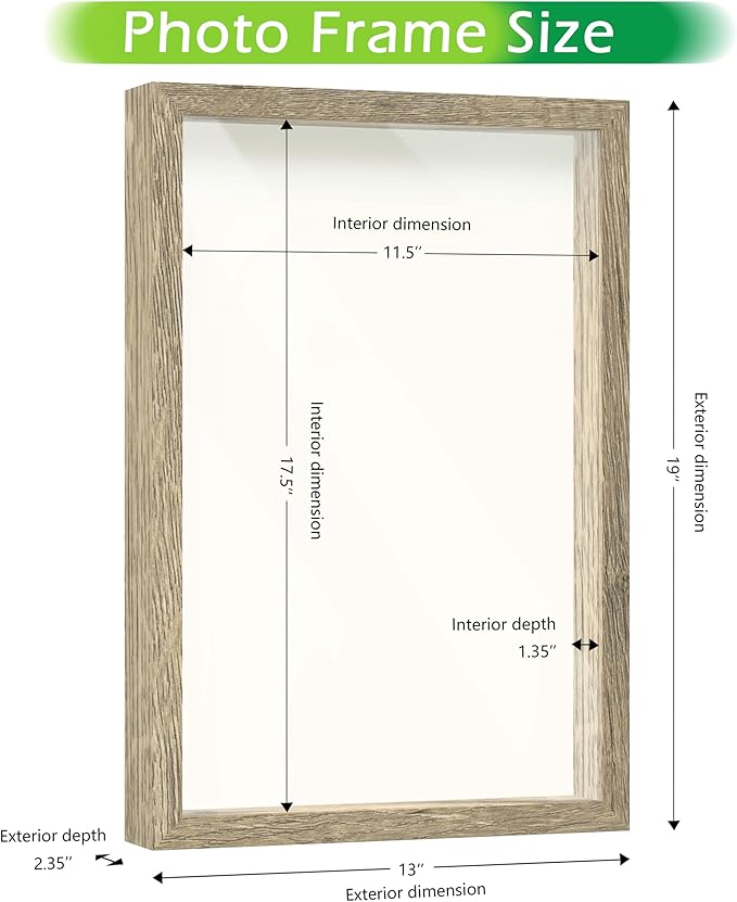 FrameWorks 12" x 18" Natural Wooden Shadow Box Frame – Soft Felt Back, Tempered Glass, and Included Elegant White Ball Push Pins