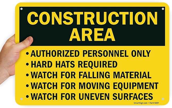 SmartSign "Construction Area - Authorized Personnel Only, Hard Hats Required" Sign | 12" x 18" Aluminum