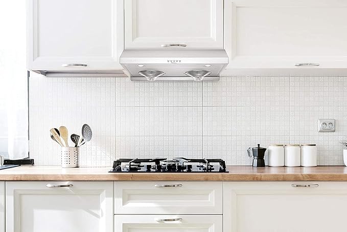 Hauslane Range Hood 30" Under Cabinet | Vent Hood | Stainless Steel Quiet Hood Range Stove | 3 Speed Slim Kitchen Range Hood| Energy LED Lamps | Fits 6 Inch Round Ducts, Chef Series C100