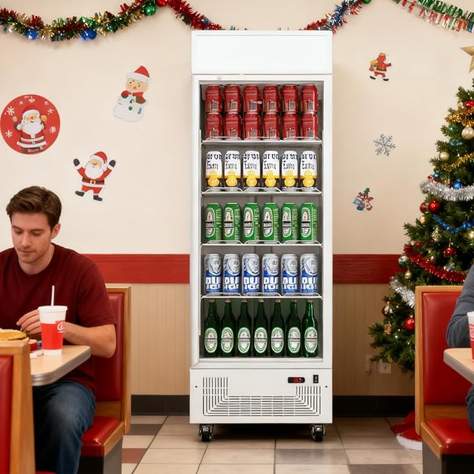 Commercial Beverage Refrigerator 15 Cu.ft. with Glass Door Display Merchandiser Fridge ETL Drink Cooler for Bars,Restaurants, Convenience Stores, Supermarkets and Offices White