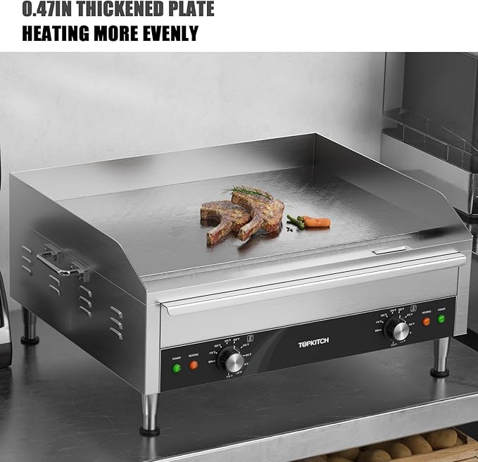 Commercial Electric Griddle, 24 Inches 3500W 240V Electric Countertop Griddle Heavy Duty Flat Top Grill Restaurant Electric Griddle Grill, Adjustable Temperature Control 122°F-572°F, 6-15P Plug