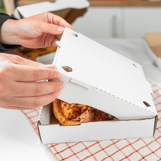 Karat Pizza Boxes 8" x 8" [50 Pack] White Corrugated Boxes | Ventilated, Grease-Resistant, Durable for Pizza or Mailing Use