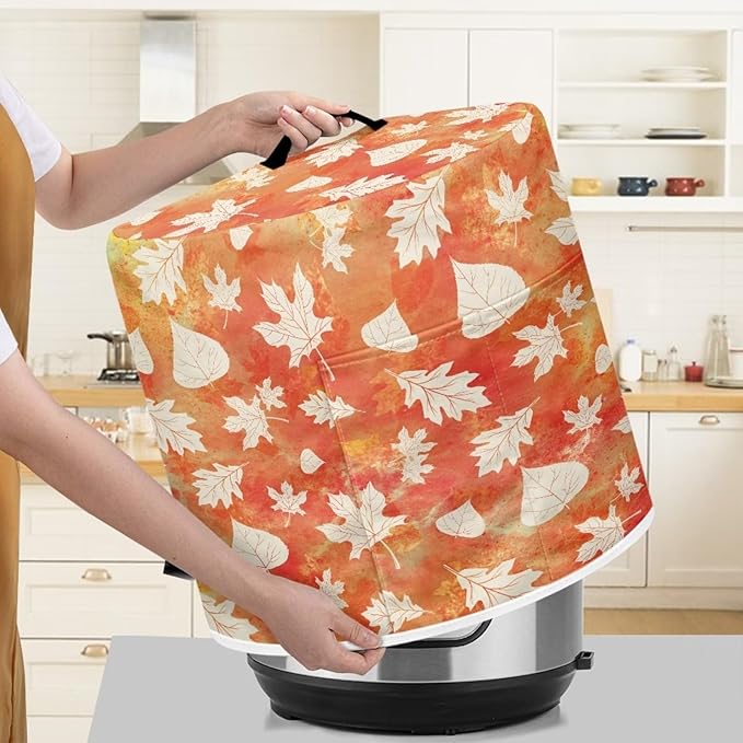 Insulated Pressure Cooker Appliance Cover, Also Fit for Rice Cooker, Air Fryer and Crock Pot, 8 Quart Dust Cover with Pocket for Spoon/Cooking Utensils/Recipes, Washable, Maple Leaf Tie Dye