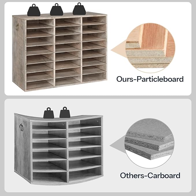 HOOBRO Literature Organizer, 24 Compartments Wooden Mail Organizer, Countertop Literature Sorter with Adjustable Shelves for Home, Office, School, Student Mailbox for Classroom, Greige BG38WF01