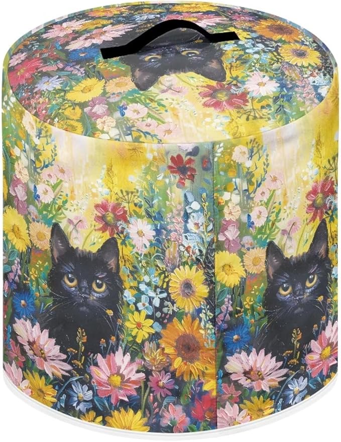 Xoenoiee Black Cat Vibrant Floral Print Kitchen Appliance Dust Cover with Pockets, Electric Pressure Cooker Cover for 8qt Compatible with Crock Pot, Rice Cooker Cover