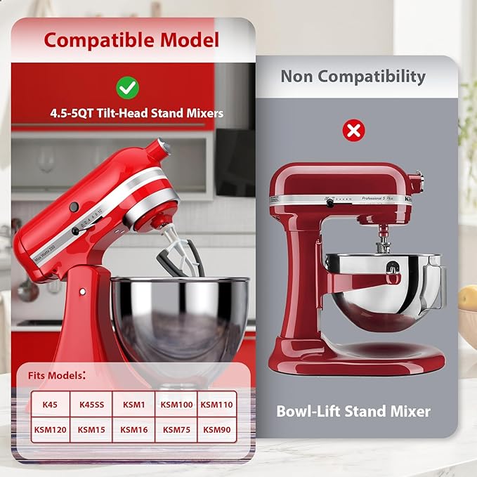 Flex Edge Beater, Stand Mixer Accessories and Attachments, Standing Mixer Accessory Fits Tilt Head Stand Mixer for 4.5-5 QT Mixing Bowl, Silicone Edges