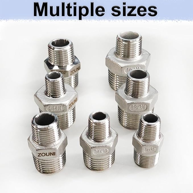 1/2" x 1/4" Reducing Hex Nipple, 304 Stainless Steel NPT Male Pipe Fitting Reducer Nipple Adapter 2000psi Reducer Connector Suit for 0.71" and 0.46" Pipe ID (1/2"x 1/4"MNPT)