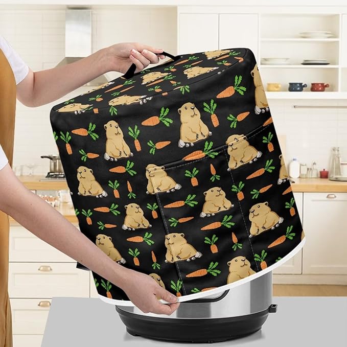 Pressure Cooker Cover for Women,Groundhog Carrot Dust-proof Cover for Rice Cooker Air Fryer Kitchen Appliance Covers with Top Handle and Pocket Home Kitchen Decor Gifts for Friends