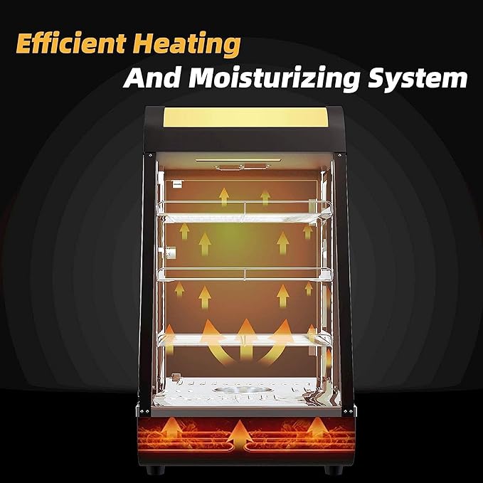 Commercial Food Warmer, 3 Tier Countertop Pizza Warmers Display Pastry Patty Warmer w/ 3D Heating with LED Lighting for Buffet Restaurant Shop Heater Food Service L15'' x W19'' x H25''