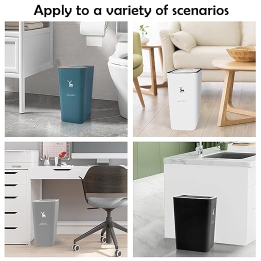 XPIY Trash Can with Lid, 2 Pack 4 Gallons/15 Liters Garbage Can with Press Top, Small Trash Can Dog Proof, Plastic Trash Bin, Waste Basket for Bathroom|Kitchen|Bedroom|Office (1, Blackwhite)