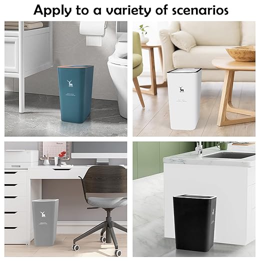 XPIY Trash Can with Lid, 2 Pack 4 Gallons/15 Liters Garbage Can with Press Top, Small Trash Can Dog Proof, Plastic Trash Bin, Waste Basket for Bathroom|Kitchen|Bedroom|Office (1, WhiteWhiteWhite)
