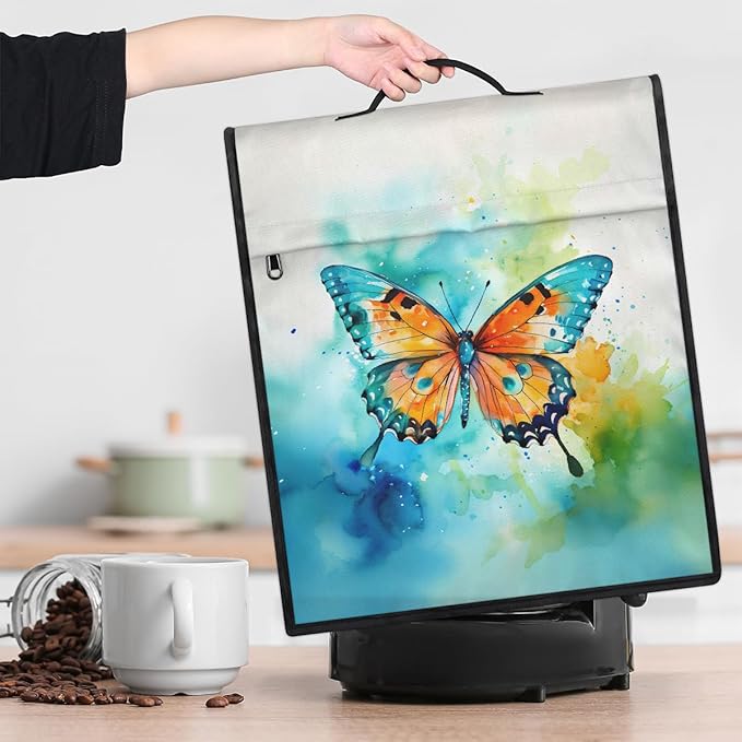 Kitchen Aid Mixer Cover Watercolor Butterfly Animal Stand Mixer Cover Compatible with 6-8 Quarts Stand Mixers, Dust Covers with Zipper Pocket Foldable Washable Kitchen Aid Organizer Bag