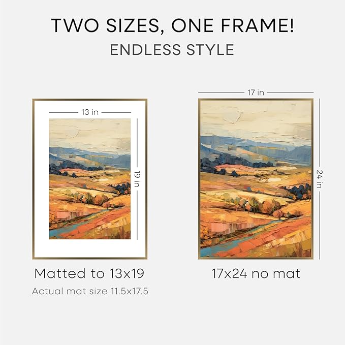 Homeforia 17x24 Picture Frame Bronze, High End Metal 17x24 Brass Poster Frames with Mat 13x19 Photo, 17 x 24 Frame Matted to 13 by 19 inch Print, 24by17 Thin Frames, Tempered Glass, Wall Kit, Set of 1