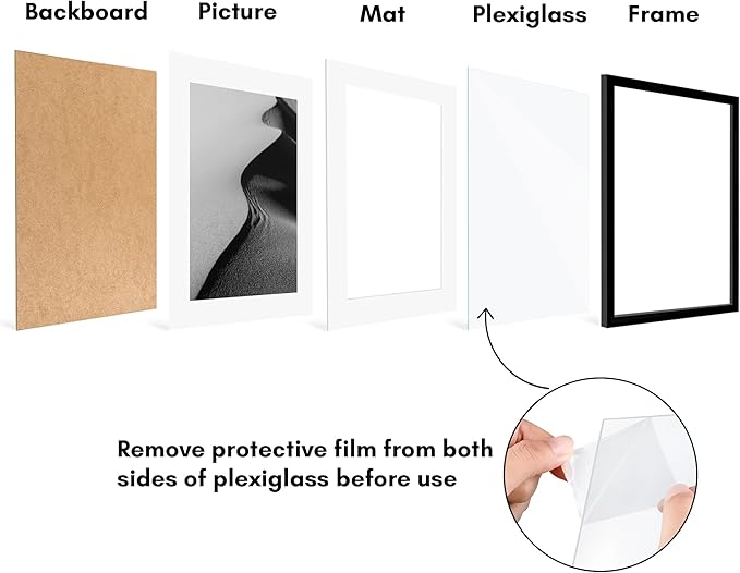 Americanflat 17x23 Picture Frame with Polished Plexiglass - Set of 5 - Use as 13x19 Frame with Mat or Display 17x23 Photo Without Mat - Galleria Collection - Picture Frames for Wall Display - Black