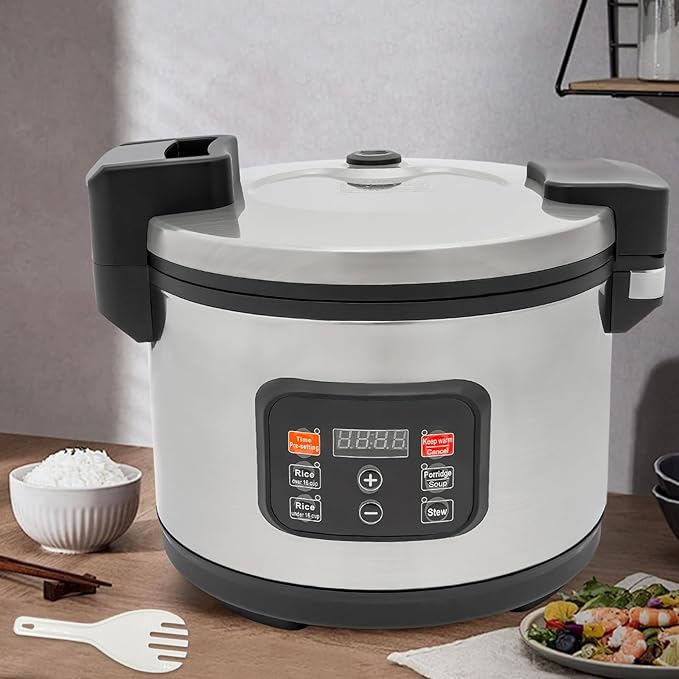 Commercial Rice Cooker, 13.8Qt Stainless Steel Large Food Warmer 60 CUPS Cooked Rice, Multifunctional Electric Rice Cooker with 1850W Fast Cooking, 24H Preset for Restaurant/Canteen/School
