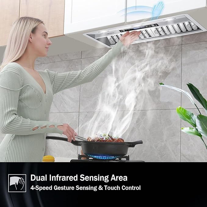 MCBON Range Hood Insert 42 Inch, 900 CFM Insert Range Hood, Touch Control Range Hood Insert, Remote & Gesture Sensing Vent Hood Insert, 4-Speed Hood Range Insert, Stainless Steel Range Hood, AE88-42