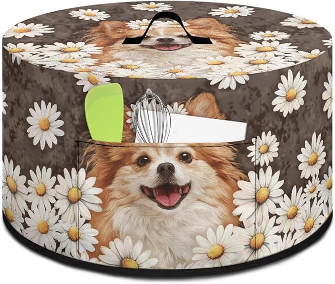 Pomeranian Dog Daisy Print Slow Cooker Cover with Storage Pocket Portable Stain Resistant Slow Cooker Cover for Kitchen Extra Accessories Fit 6/7/8 Quart Electric Oval Crock Pot