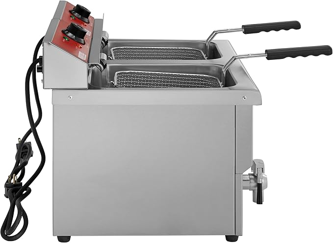 Kratos Commercial Electric Countertop Deep Fryer | Twin Tank Fryer 30 lb. Capacity | With Two Fry Baskets | ETL Certified | 208/240V | Stainless Steel (29Y-016)