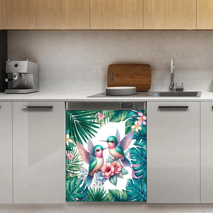 Summer Palm Leaf Bird Dishwasher Magnet Cover for The Front Dishwasher Door Cover Panel Decals Magnetic Refrigerator Cover for Kitchen Farmhouse Home Decor 23 X 26 in