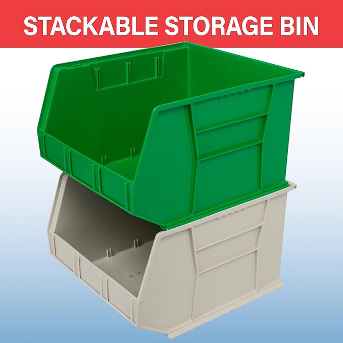 Akro-Mils 30270 AkroBins Plastic Storage Bins, Space-Saving Stackable Bins for Garage, Pantry, Craft Organization, 18" x 16" x 11", Black, 3-Pack