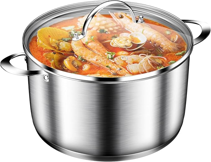 Cooking Pot, Stainless Steel Stock Pot, Soup Pot with Glass Lid, Induction Pots - 6 Quart