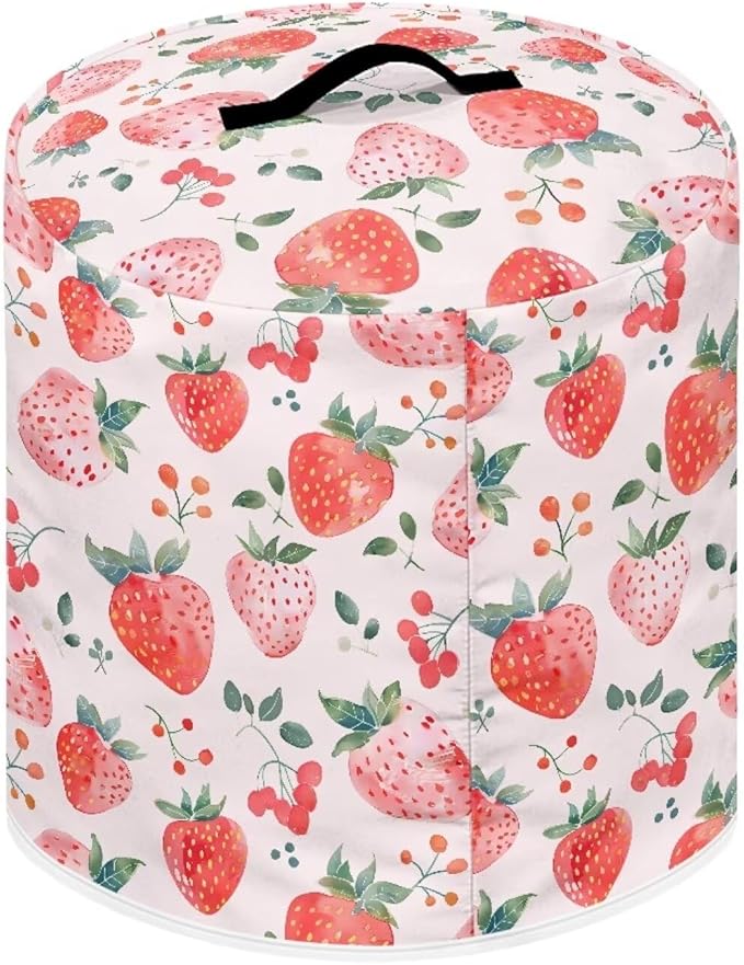 Cute Strawberry Appliance Dust Covers for Instant Pot, Kitchen Appliance Covers, 3 Quart Inner Pot, Waterproof, Polyester Blend, Black Elastic Fabric