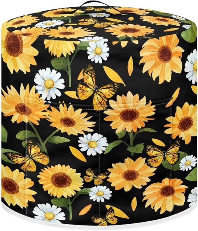 Flashideas Sunflower Butterfly Pressure Cooker Cover with Storage Pocket Compatible with 8 10 Quart Instant Pot, Durable Rice Cooker Air Fryer Accessories, Waterproof Kitchen Appliances Dust Cover