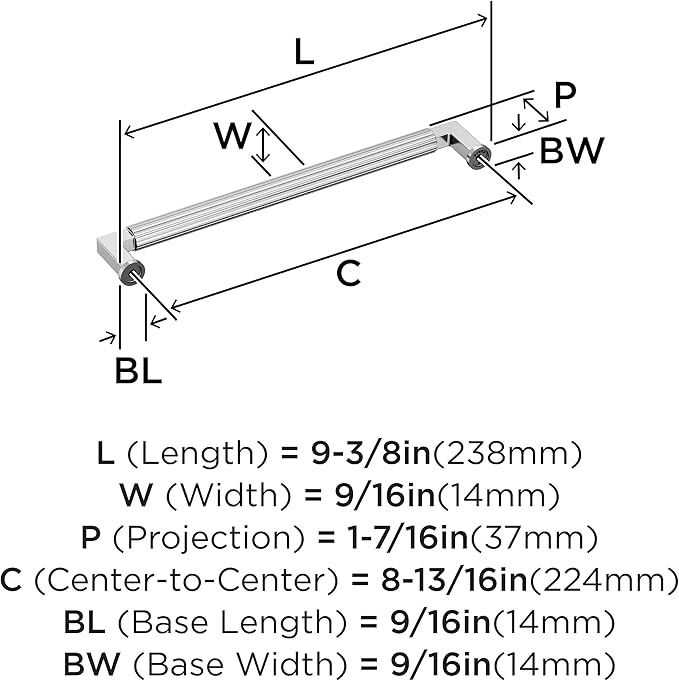 Amerock Ballard 8-13/16 inch (224mm) Center-to-Center Polished Chrome Cabinet Pull, BP3764726