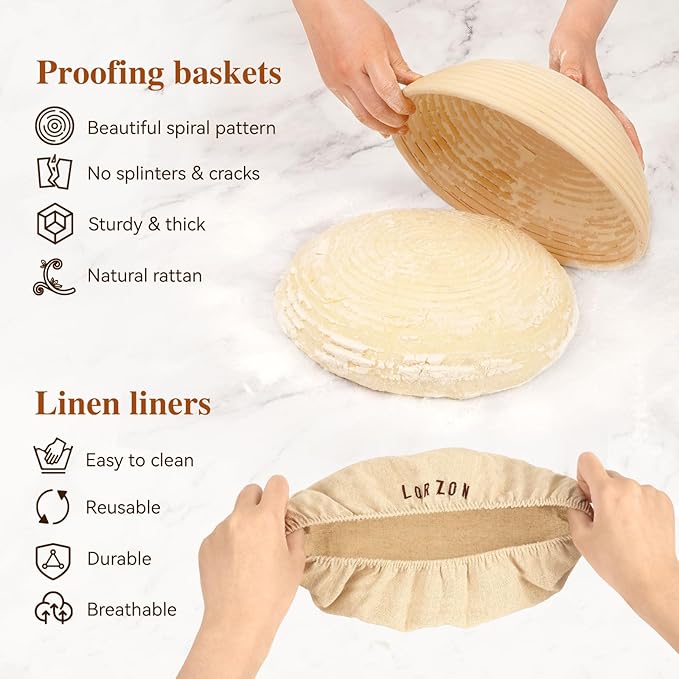 Banneton Bread Proofing Baskets Set of 2, 11" Round & 12" Oval Sourdough Proofing Baskets with Sourdough Bread Baking Supplies, Bread Making Kit