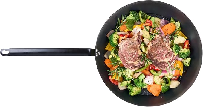 Restaurantware-Met Lux 16 Inch Fry Pans, 6 Lightweight Frying Pans - Induction-Ready, Triple-Riveted, Black Carbon Steel Cooking Skillets, Durable, For Searing, Sauteing, And Browning Food