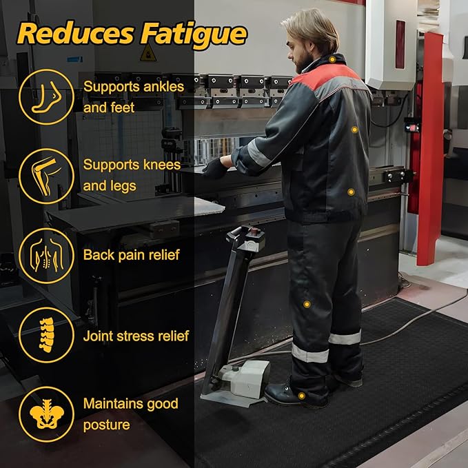 Nisorpa Anti Fatigue Mats Industrial 2' x 6' Ergonomic Standing Mat 15/16" Extra Thick Cushioned Shop Floor Mats Kitchen Mats Heavy Duty Commercial Diamond Plate Support for Leg & Back Pain, Black