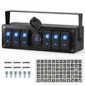 Joinfworld 6 Gang Rocker Switch Box Waterproof 12V SPST ON/Off lED Light Bar Switch Panel with Dual USB Outlet PD3.0 & QC3.0 Car USB Port for Boat Marine Automotive Car Truck RV UTV