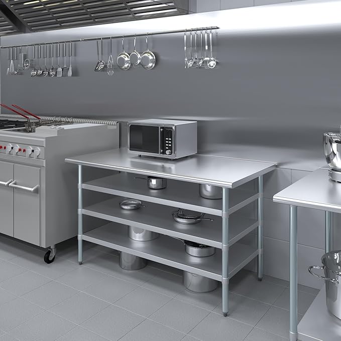 30 in. x 60 in. Stainless Steel Work Table with Three Bottom Shelves | NSF Kitchen Prep Table | Utitly Metal Table
