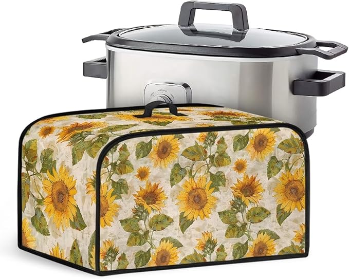 Sunflower Crock Pot 6-8 Quart Floral Slow Cooker Cover Dust Cover Slow Cooker Bag Soft Slow Cooker Dust Cover with Mesh Pocket for Accessories Portable Convenient Dust Resistant