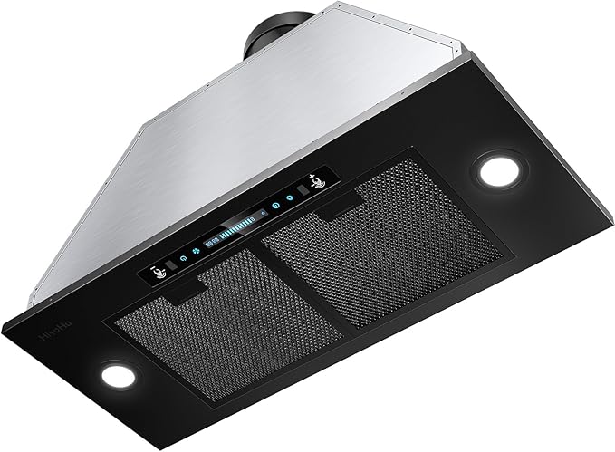 HisoHu Insert Range Hood 30 Inch / 36 Inch, 900 CFM with Ducted Convertible Ductless(Kit Included), Stainless Stee Kitchen Vent Hood with 4 Speed Exhaust(30'', Black)