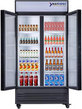 Commercial Beverage Refrigerator Display Fridge, Two Glass Door Upright Drink Cooler with LED Light Adjustable Shelves,ETL Sanitation,18.5 Cu Ft,35.6" Wide(Hinge Door