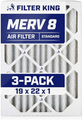Filter King 19x22x1 Air Filter | 3-PACK | MERV 8 HVAC Pleated A/C Furnace Filters | MADE IN USA | Actual Size: 19 x 22 x .75"