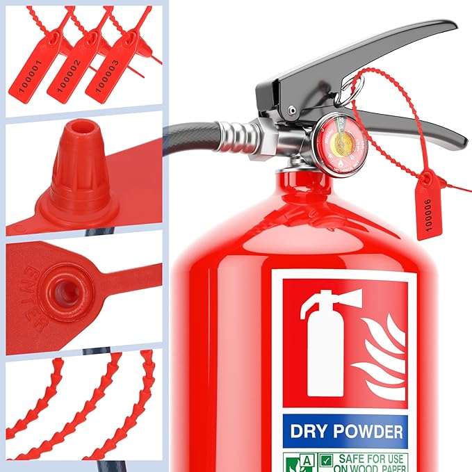 Roowest 2000 Pcs Plastic Tamper Seals Security Tags Seals Safety Numbered Zip Ties Fire Extinguisher Tamper Tags Disposable Self Locking Signage 250 mm Length(Red)