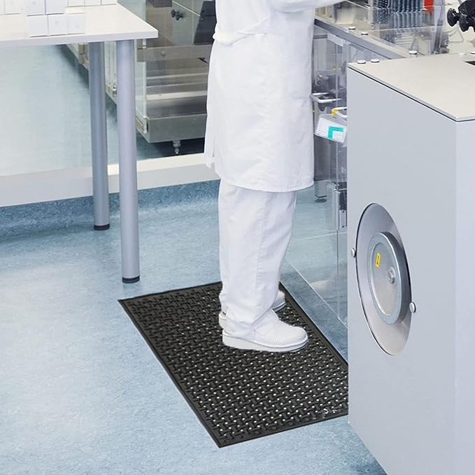 M+A Matting Comfort Flow Anti Fatigue Mat - Grease Proof, Oil Proof, Odor Resistant, Lightweight Commercial Kitchen Mat for Wet Areas – Black (4' x 6')