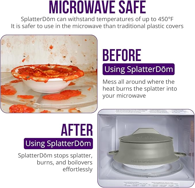 L.I.Q Silicone Splatter Guard – Fits 8 and 10 Inch Pots (20 and 25 Centimeters) – Microwave Safe and Durable SplatterDom - Includes 8” Lid - Food and Oil Splash Guard (Smoke, Small)