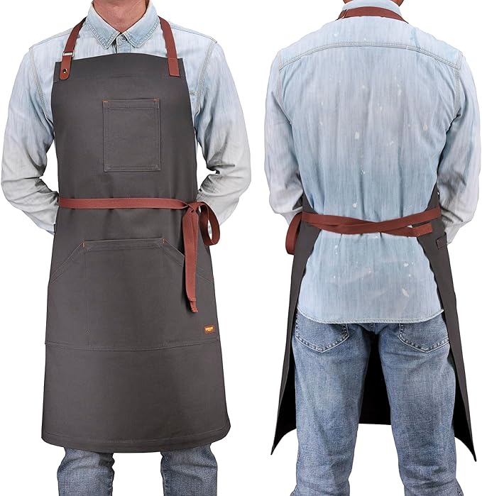 Apron with Pockets, Mens Womens Chef Bib Apron for Kitchen Cooking Grill BBQ Baking Server with Towel Loop