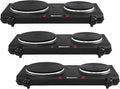 Elite Gourmet EDB-302BF Countertop Double Cast Iron Burner, 1500 Watts Electric Hot Plate, Temperature Controls, Power Indicator Lights, Easy to Clean, Black (Pack of 3)
