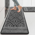 KIMODE Anti Fatigue Kitchen Mat,Black Boho Kitchen Rugs Non Slip Sets of 2,Kitchen mats for Floor Cushioned,Morocco Geometric Memory Foam Cushioned Standing Mats for Sink,Laundry,Office