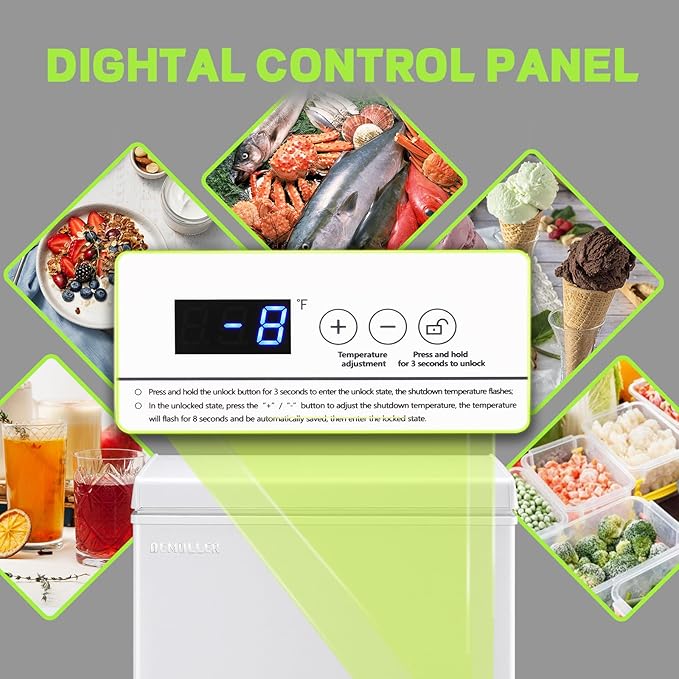 Small Mini Freezer Chest Freezer with 2 Hanging Baskets Electronic Control to 1℉ Top Door Open Freezer Energy Saving Quiet Operation Perfect for Dorm, Garage and RVS, White