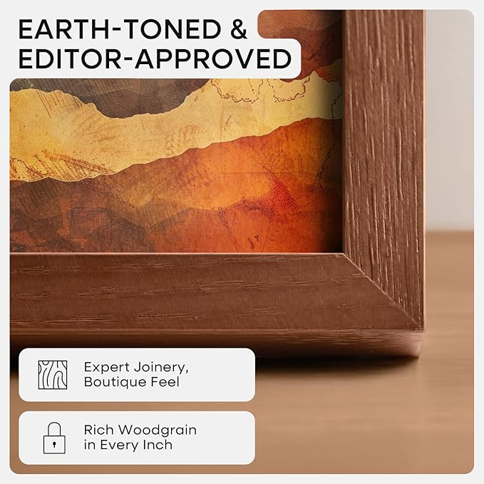 Homeforia 9x11 Picture Frame Brown, High End Dark Oak 9 x 11 Walnut Wooden Frames with Mat 6 by 8 Photo, 11x9 Wood Frame Matted to 6x8 Print, Wall or Tabletop Frame, Tempered Glass, Wall Kit, Set of 3