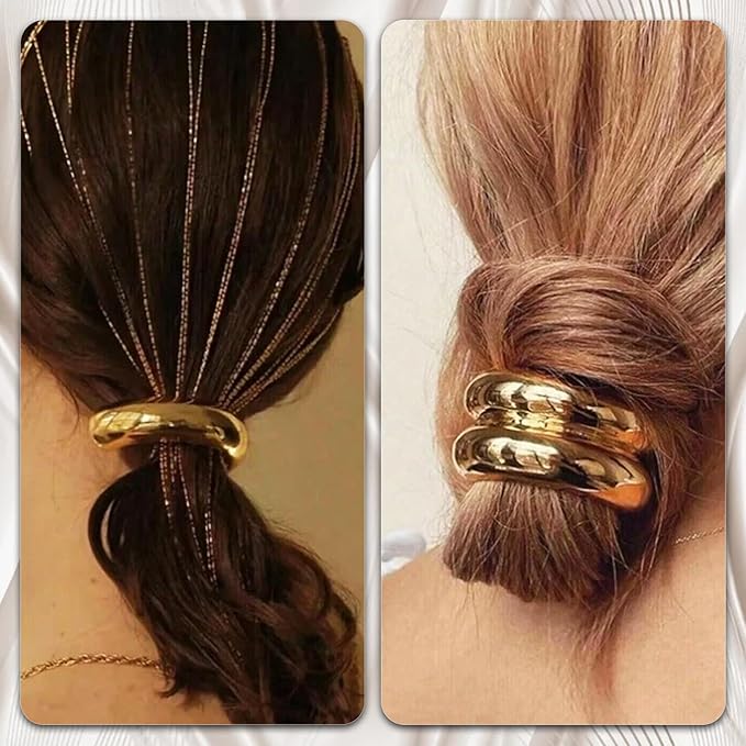 3 Pcs Metal Hair Tie Gold Hair Cuffs Women Geometric Stretchy Ponytail Holders Hair Bands Daily Styling Tools Hair Accessories