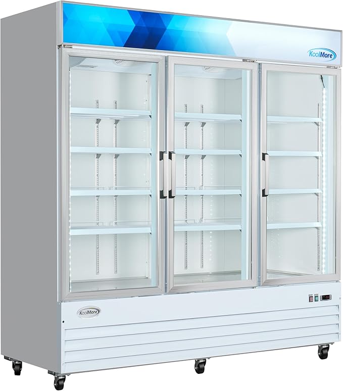 KoolMore 80 in. Commercial Three Glass Door Display Upright Freezer Merchandiser in White 52 Cu. Ft. (MDF-3GD-52C-WH)